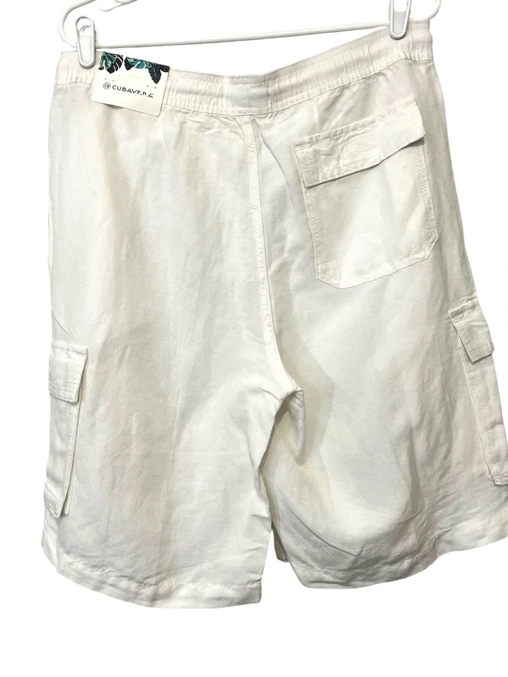 Cubavera Men's Linen Blend Pull-On Cargo Shorts, 10”‎ Inseam, White, Sz Medium
